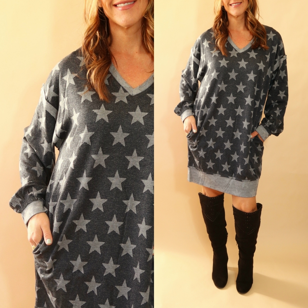 Star Patterned Gray Sweater